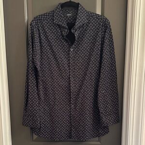 DESOTO Black and White Patterned Casual Shirt 100% Cotton Neck 16"